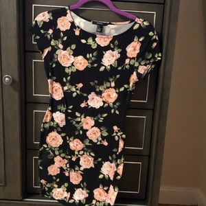 Short Sleeve Black Floral Mini Dress